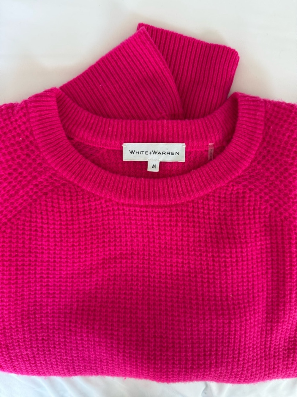 White + Warren hot pink waffle cashmere sweater (M)